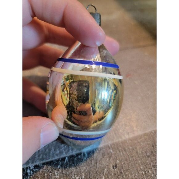 Reflective blown glass silver white blue line ornaments Xmas decor - Picture 4 of 7